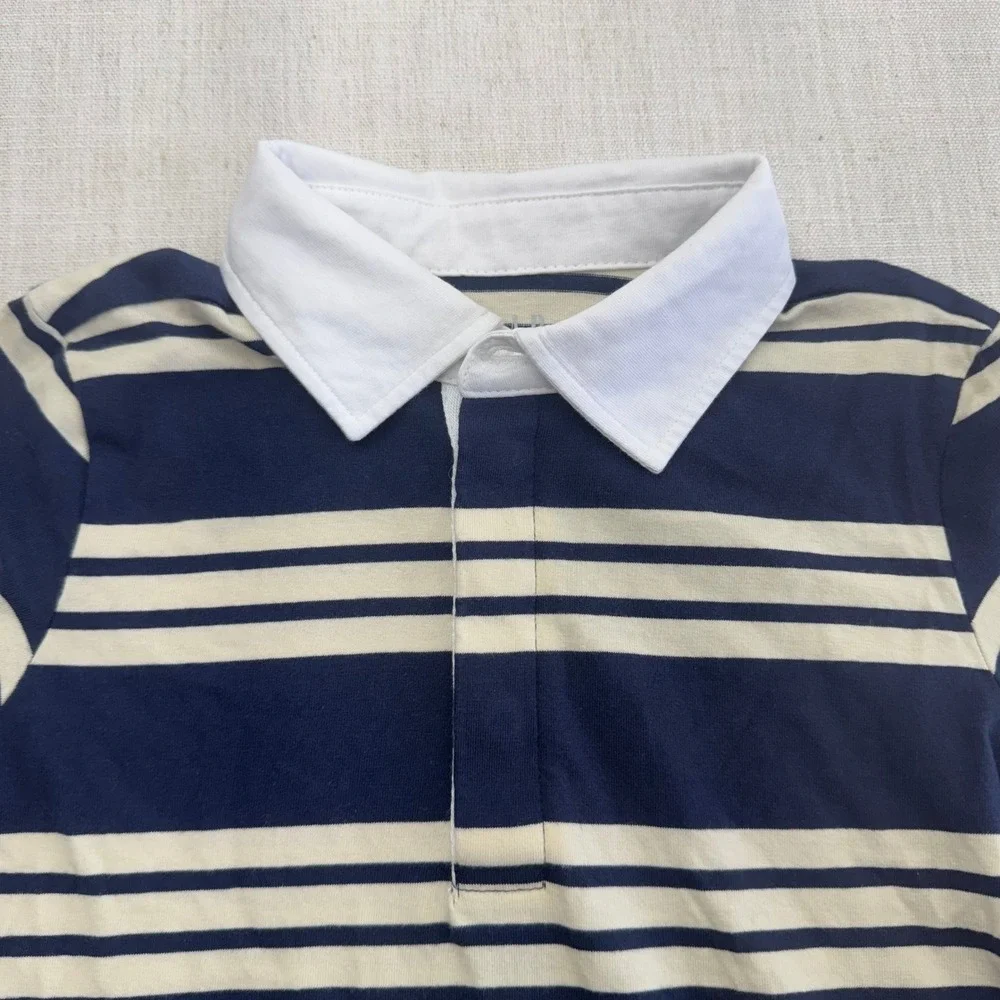 Gap Kids Girls Striped Rugby Dress Navy Cream Long Sleeve Cotton S‎ 6/6X NEW